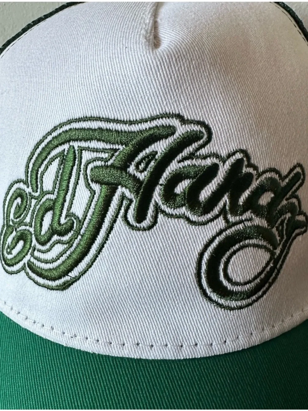 Ed Hardy White & Green Embroidered Trucker Cap